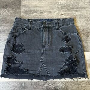 Hollister black denim distressed high rise skirt